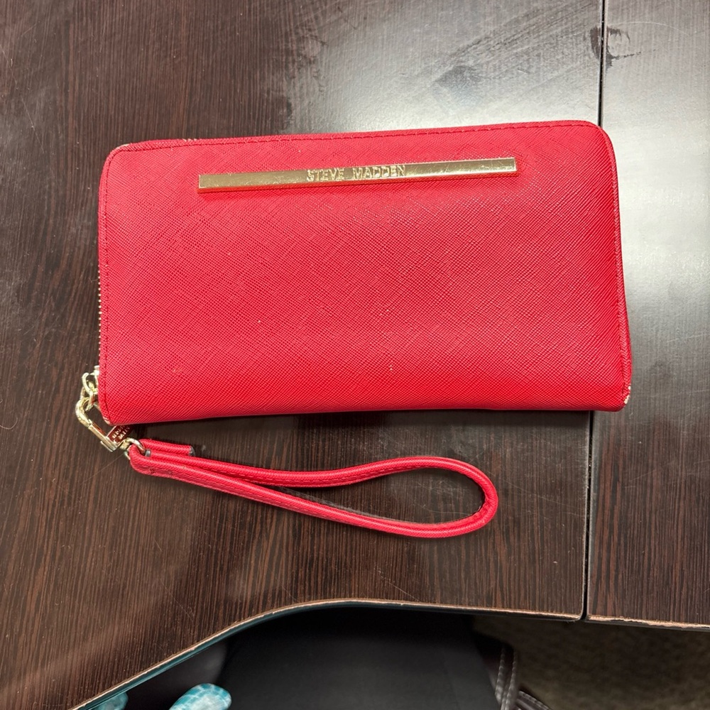 Steve Madden Bold Red Clutch with Gold Accent
